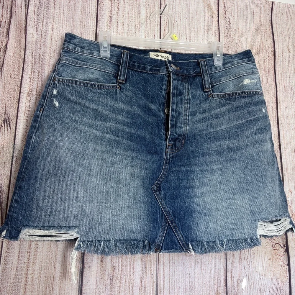 Madewell Womens distressed Regid mini A-line denim skirt size 32
